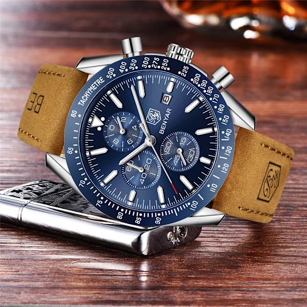BENYAR 2021 Ny watch Business helstål kvarts Toppmärke Lyx Casual Vattentät Sport Man Armbandsur Relogio Masculino Brown Silve Black B