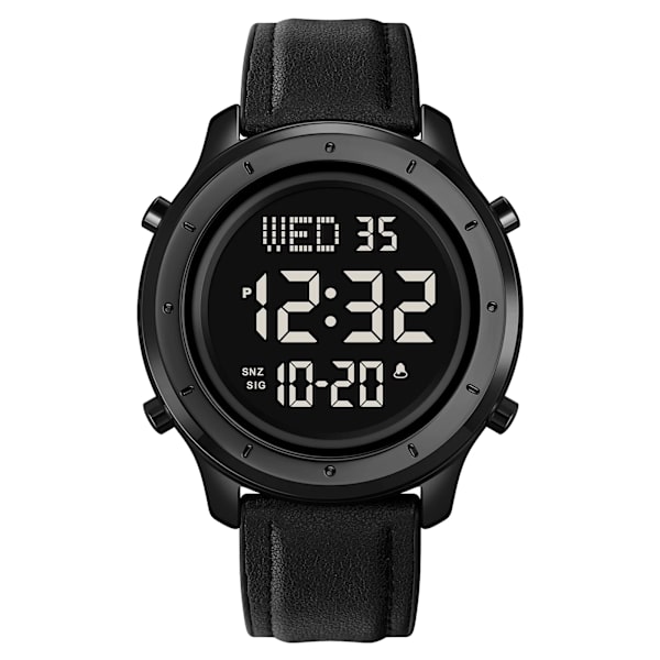 SKMEI LED Light Stoppur Sportklockor Herr Multifunktion 3Bar Vattentät Countdown Calendar Digital Armbandsur reloj hombre Leather Strap 1