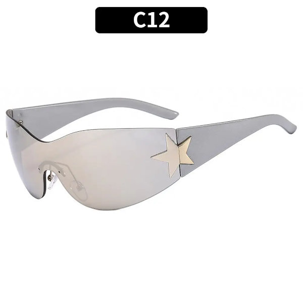 Y2K Solglasögon för kvinnor Män Trendiga båglösa Star Punk One Piece Goggles Oversized Wrap Around Solglasögon 2000-talsglasögon UV400 Solglasögon A-C12