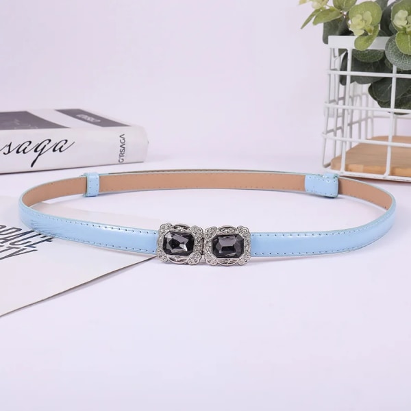 55 stilar Mode kvinnor Fina bälten Justerbar design PU-läderrem Godisfärger Matchande kvinnor för klänning Söt midjeband light blue belt(.684) 95CM(.684)