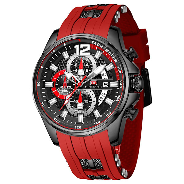 MINI FOCUS Mode Herrklockor Toppmärke Lyx Kvarts Vattentät Sportklocka Armbandsur Relogio Masculino Röd Silikonarmband black red watch
