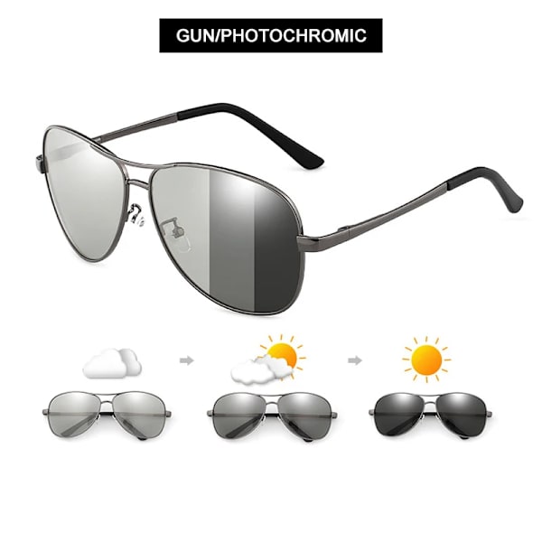 2022 Pilot Photochromic Solglasögon Män Kvinnor Mode Kameleont Polariserade Solglasögon Man Körning Byt färg Night Vision Gun-Photochromic Photochromic