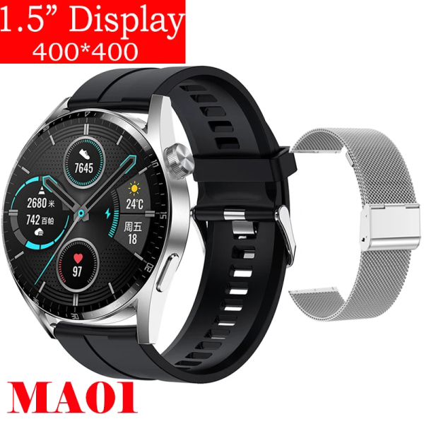 Ny Smart Watch Herr Android GT3 IP68 Vattentät NFC Smartwatch Trådlös Laddning Bluetooth Ring Herr Watch för Si Si-Si Me watch for men