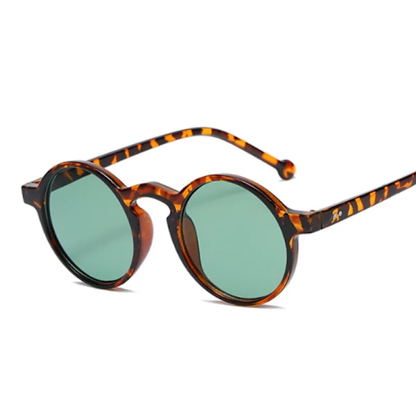 Mode Runda Cat Eye Solglasögon Kvinna Lyx Retro Liten Ram Solglasögon Kvinna Grön Spegel Koreansk stil Oculos De Sol Leopard other