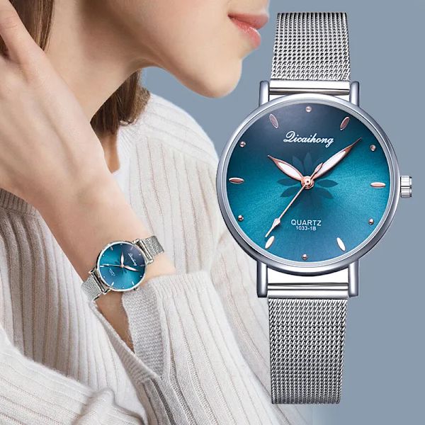 Klockor För Dam Lyx Silver Populär Rosa Urtavla Blommor Metall Damarmband Quartz Clock Watch Ny klocka pink