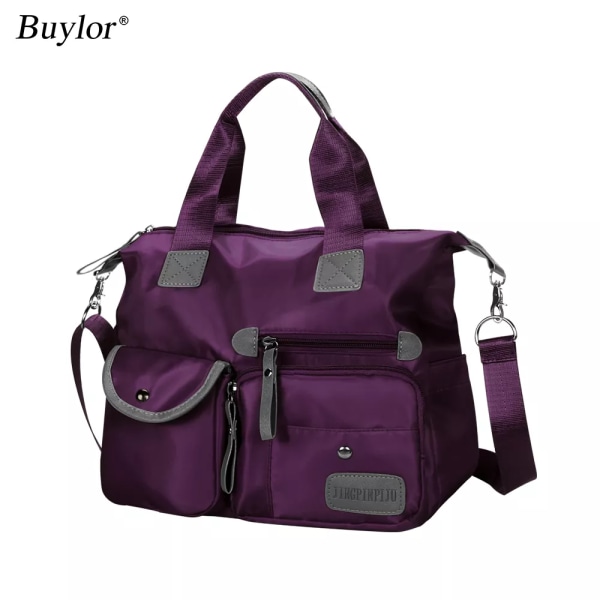 Buylor Nylon Kvinnor Axelväska Mode Handväskor Vattentät Crossbody Bag Stor Kapacitet Multifunktionell Tote Resebudbärare Purple