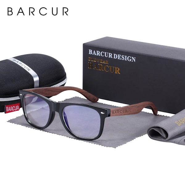 BARCUR Black Walnut Solglasögon Trä Polariserade Solglasögon Herr Glasögon Herr UV400 Skyddsglasögon Original Träkartong Anti Blue zipper box BARCUR Polarized