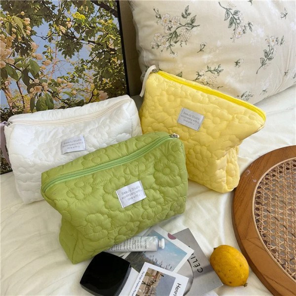 Liten stor blomma quiltduk sminkväska Kvinnor Kosmetisk organizer Kvinnlig Förvaring Handväska Box Form Case för flicka L Green
