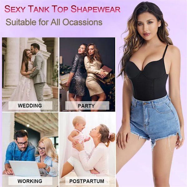 Beonlema Body Shapewear för kvinnor Stål Benbantning Platt magväst Sexig stringtrosa Midja Waist trainer Magkontroll underkläder Black M