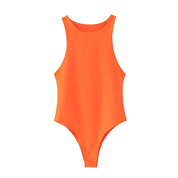 Dam ärmlös body Vanligt linne med rund hals Crop Tight Sexig Racerback Bottoming Basic undertröja Magkontrollgördel Orange XXL