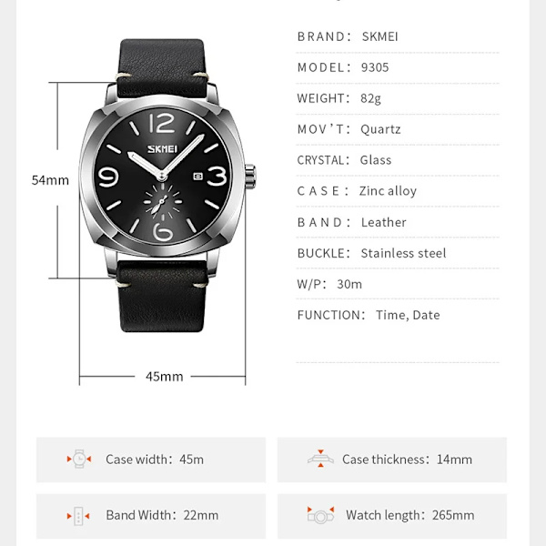 Watch SKMEI Märke Mode Sport Kvartsklockor Herr Läder Vattentät Chronograph Clock Business Relogio Masculino Silver Brown