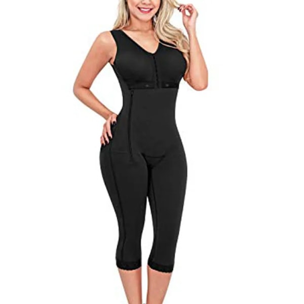 Shapewear för kvinnor Magkontroll Helkroppsformare Butt Lifter Lår Smalare Body Sidodragkedja Bröststöd Långt Black M
