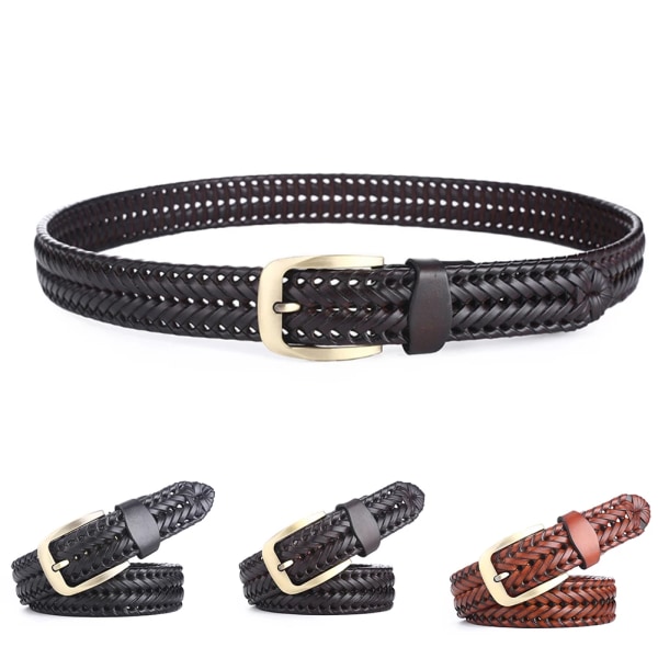 Män Kvinnor Klassiskt handgjorda handstickade jeansbälte Retro Spänne Mjukt Casual Slitstarkt vävt läderbälte BROWN
