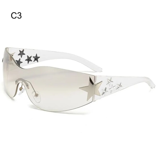 Y2K Solglasögon för kvinnor Män Trendiga båglösa Star Punk One Piece Goggles Oversized Wrap Around Solglasögon 2000-talsglasögon UV400 Solglasögon B-C3