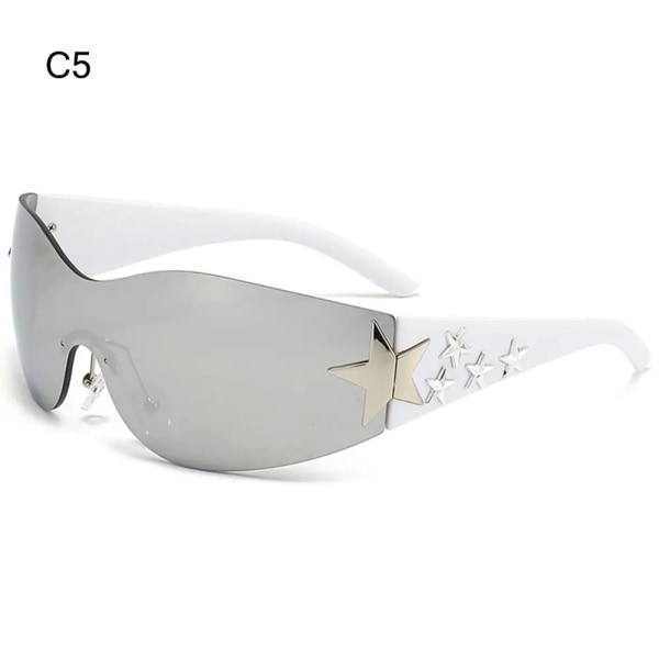 Y2K Solglasögon för kvinnor Män Trendiga båglösa Star Punk One Piece Goggles Oversized Wrap Around Solglasögon 2000-talsglasögon UV400 Solglasögon B-C5