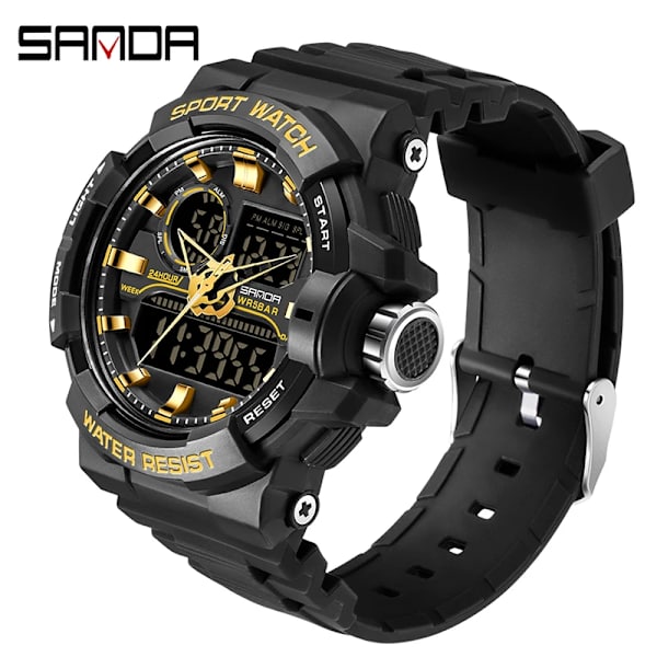 SANDA Vattentät watch Herrklocka LED Digital Quartz Watch Top Märke Lyx Herr G style Luminous Watch Relogio Masculino Black gold