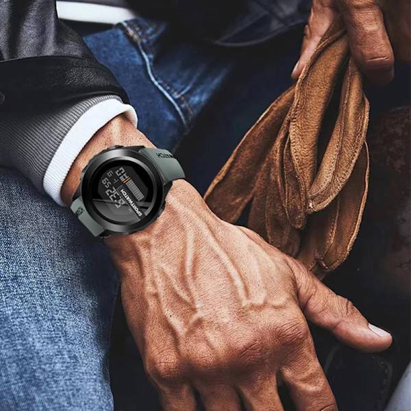 YIKAZE Watch Militär Digital Herrklockor Multifunktionsklocka Vattentät Lysande LED elektronisk armbandsur för barn A-Gray