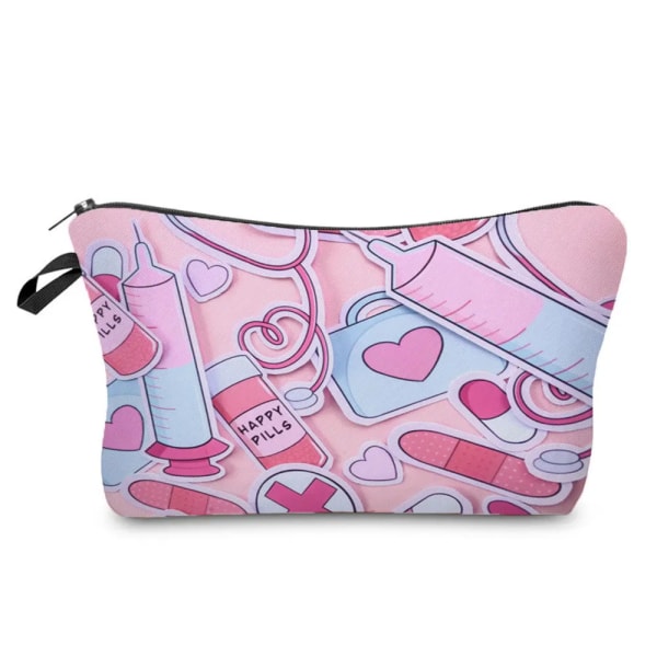 Sjuksköterska Blommig printed stil Kosmetisk väska Kvinnor Nödvändig sminkväska Linne Dragkedja Resor Toalettartiklar Organizer Väska Case T