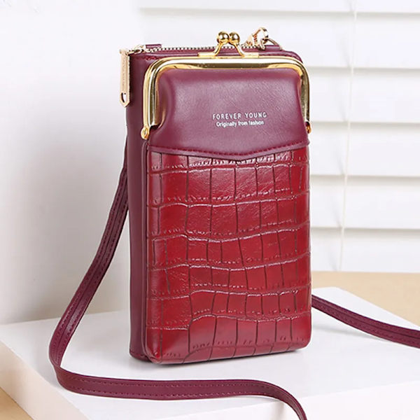 NYTT Mode Stenmönster Crossbody-väska Dam PU-läder Lyx Samll Telefonficka Damväska Axelväskor Handväskor B-apricot