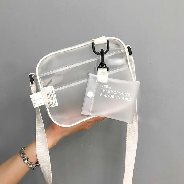 Casual PVC Transparent Clear Kvinnor Crossbody-väskor Axelväska Handväska Jelly Små telefonväskor med korthållare Breda remmar Flik Black