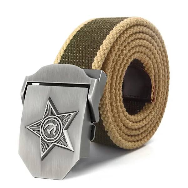 SupSindy Män&Kvinnor Canvasbälten 3D Five Rays Star Army Militär Taktiskt bälte CCCP Patriotiska soldater Man Strap Jeans Midjeband Green beige edge 130cm