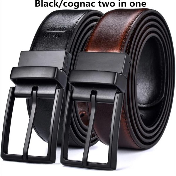 Vändbart bälte i läder för män - Klassisk och modedesign Två-i-ett-bälten med roterat spänne Ceinture Storlek 75-160 cm 0440BK-Kou-BK Cog 105cm (Waist 90cm)