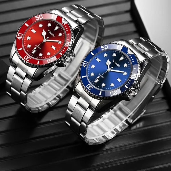 Märke YOLAKO Män Rostfritt stål Business Klockor Lyx Man Sport Quartz Armbandsur Relogio Masculino Casual Clock Red