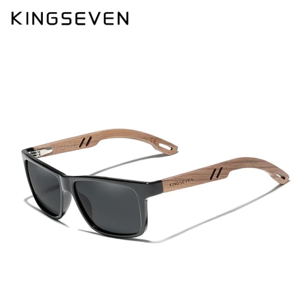 KINGSEVEN Brand Design TR90+Valnötsträ Handgjorda solglasögon Män Polariserade glasögon Tillbehör Solglasögon Förstärkt gångjärn Gradient Gray Original
