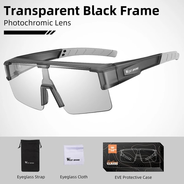 WEST BIKING Myopic Polarized Square Solglasögon Män Photochromic Cykling Passform över glasögon Köra Fiske Glasögon Cykelglasögon Gray x Photochromic
