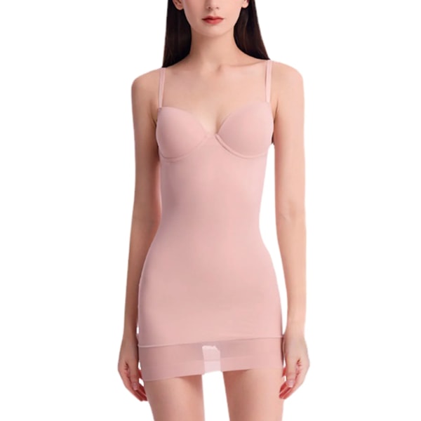 Dam S Tyll nederkant Full Slip Shapewear Stretchig Body Body Shaper Med Inbyggd BH Klänning Fr under plagg Pink M