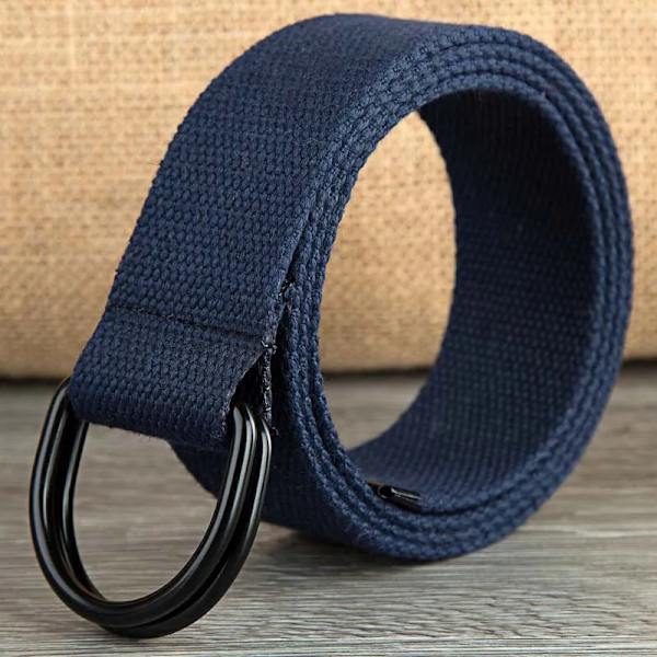 2023 Nytt taktiskt canvasbälte högkvalitativt kvinnor män dubbla D-ringspänne midjeband Casual canvas kvinnligt bältetyg ​​för jeans royal blue 110cm