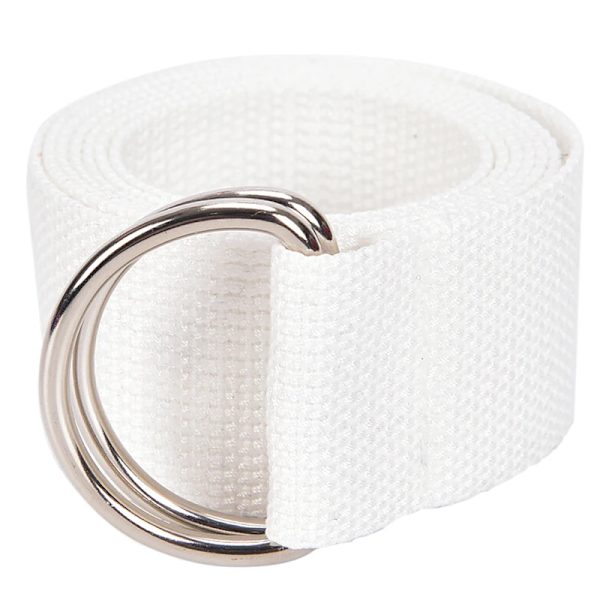 Mode Casual Unisex Nylon Canvas Tyg Bältesrem D Ring Spänne Midjeband Enfärgad Lång tygklänning Stickad midjeband white