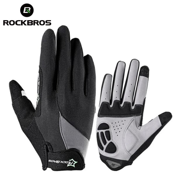 ROCKBROS Cykelhandskar Svampdyna Long Finger Motorcykelhandskar För Cykel Mountain Bike Handske Touch Screen MTB Handskar S030-2BK M