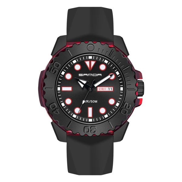 SANDA Brand Luxury Herr Silikon Watch 50M Vattentät Datum Kalender Business Quartz Klockor Relogio Masculino red