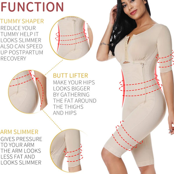 Helkroppsformare Kvinnor Body Shapewear Magformare Magen Smalare Fast kontroll Slida Fajas Dragkedja Gaine Post Partum Beige M