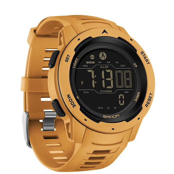 SANDA Fashion Outdoor Sport Watch for Man Lyx Kalori Steg Nedräkning Original Elektroniska Armbandsur Lysande Ny klocka yellow