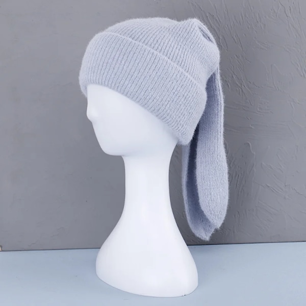 Söt Mode Huva Cap Loverboy Katteöra Stickad Hatt Dubbellager Varm Grisöra Hatt Nisch Design Hip-Hop Personlighet Kalla Hatt E75gray without logo M 56-58cm