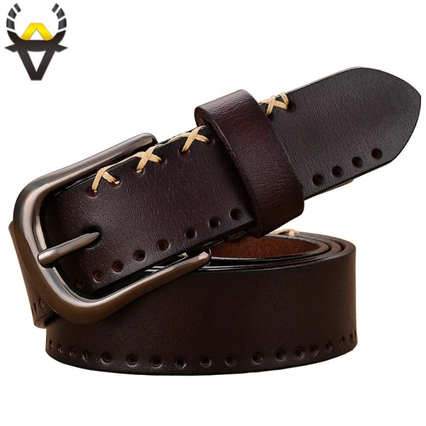 Äkta läderbälten för kvinnor Modedesigner syr ihop kvinnabälte Kvalitetsnålsspänne koskinnsrem kvinnlig bredd 2,8 cm Brown 100cm
