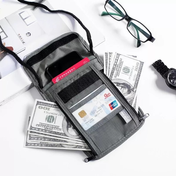 1 st Vattentät RFID Nylon förvaringsväska Resedokument Kort pass Väska Hals Plånbok Pengar Dokumentkort Passpåse Type 1