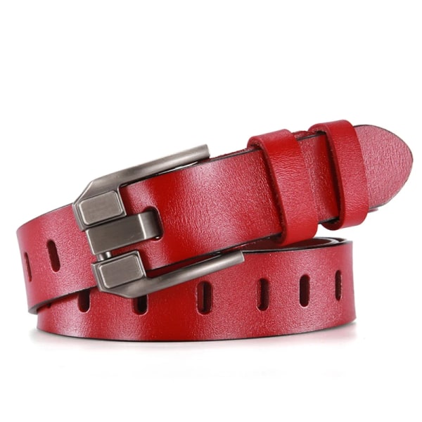 DINISITON Dambälte Äkta läderbälten Dam Lyxmärke Retro Band Mode Högkvalitativ Cowgirl Dambälte för jeans Red 115cm