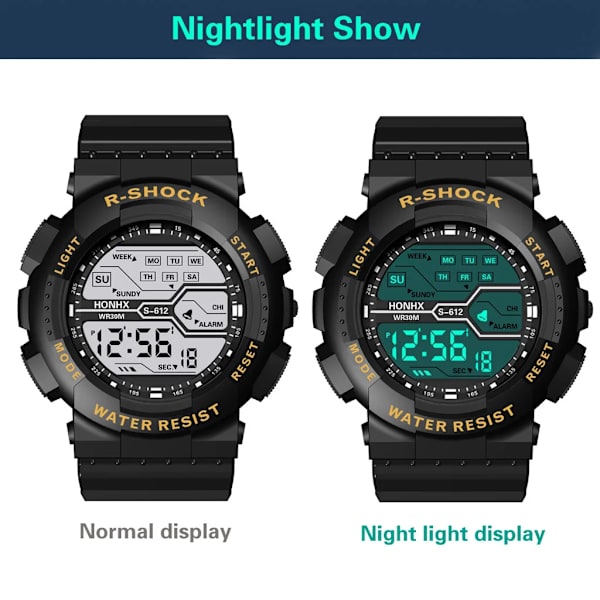 YIKAZE Multifunktions Watch för män LED Digital watch Stor urtavla Vattentät Lysande Herr Watch Elektroniska klockor B-Red