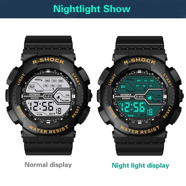 YIKAZE Multifunktions Watch för män LED Digital watch Stor urtavla Vattentät Lysande Herr Watch Elektroniska klockor C-Army-green