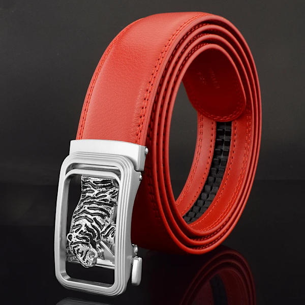 Lyxmärke tiger automatiskt spänne man vitt bälte äkta läder modedesigner Casual Hög kvalitet ceinture homme Red silver 115CM