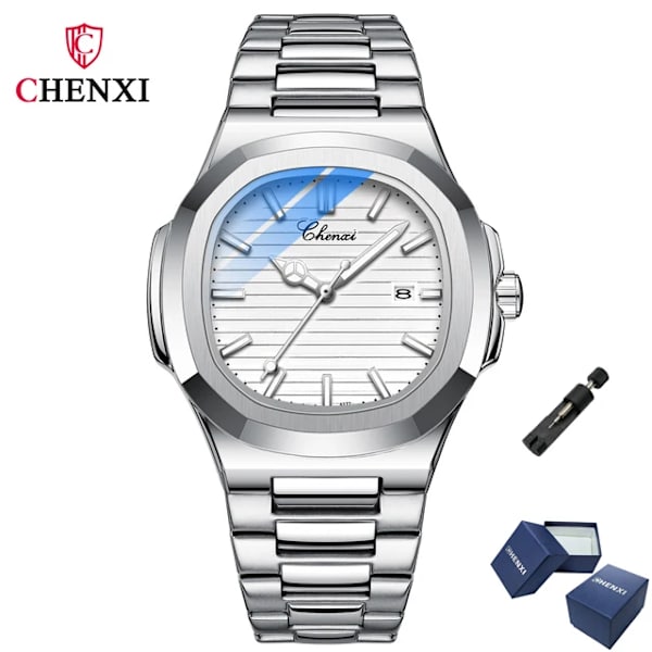 CHENXI 8222 Case i rostfritt stål Modekalender Kvarts Vattentät Lysande Man Klockor Reloj Hombre Bronze