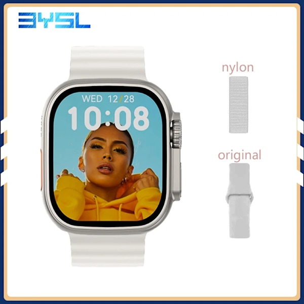 49mm Smart Watch IP08 Ultra Smartwatch Herr Dam Puls Bluetooth Call Vattentät Trådlös Laddning PK DT8 Ultra W68 HW8 white add nylon IP08 ultra
