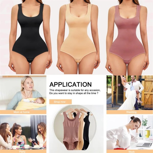 Dam Bodysuit Butt Lifter Shapewear Waist trainer Kroppsformare Magkontroll Bustiers Korrigerande bantning Underkläder Korsett Beige XS S