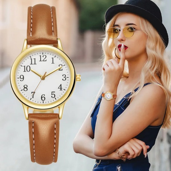 2023 Watch Kvinnor Casual Läderbältsklockor Enkla Damers Liten Urtavla Quartz Clock Dress Armbandsur Reloj Mujer A02