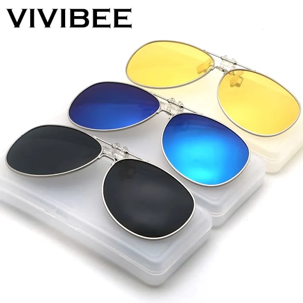 VIVIBE Oversized Pilot Flip Up Clip on Solglasögon Herr Driving Legeringsbåge Stor storlek Damer Aviation Glasögonklämmor för närsynt 6 Night Vision Without Case