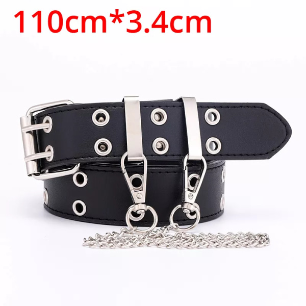 Kvinnor Bälte PU Läder Pin Spänne Punk Wind Jeans Ny stil mode Kvinna Svart Fri storlek Grommet Bälten för byxor 152 longer with chain Free Size