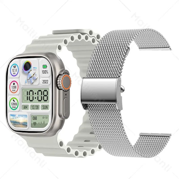 Watch 8 Smart Watch Ultra Herr Dam Smartwatch 2 tums HD-skärm Trådlös laddning Bluetooth Samtal Puls Sömnmätare With Steel Band(.1375)